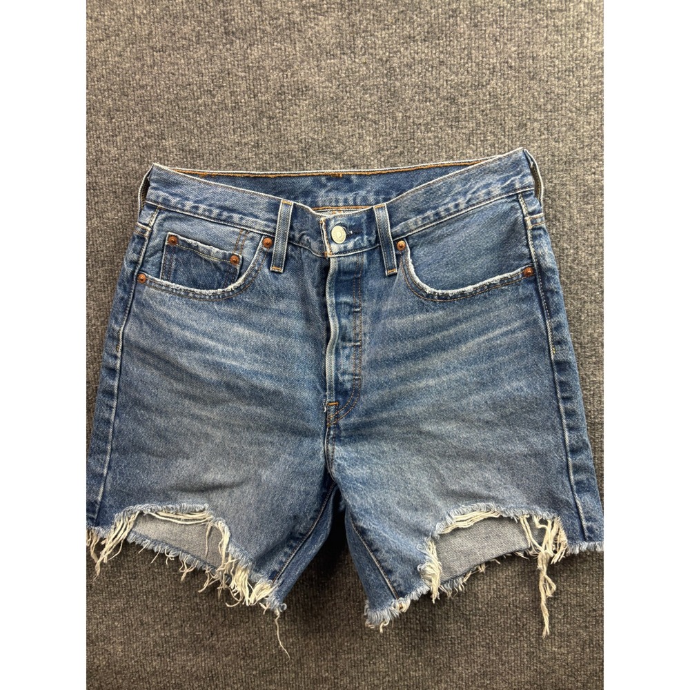 Levi's 501 Denim Shorts Womens 28 Blue Distressed High Rise Button Fly Cut Off